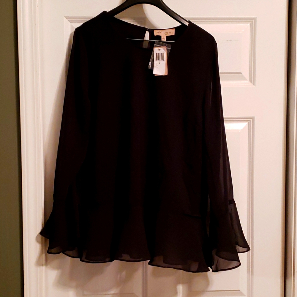 Philosophy Blouse Black Long Sleeve. Sz Large. NWT